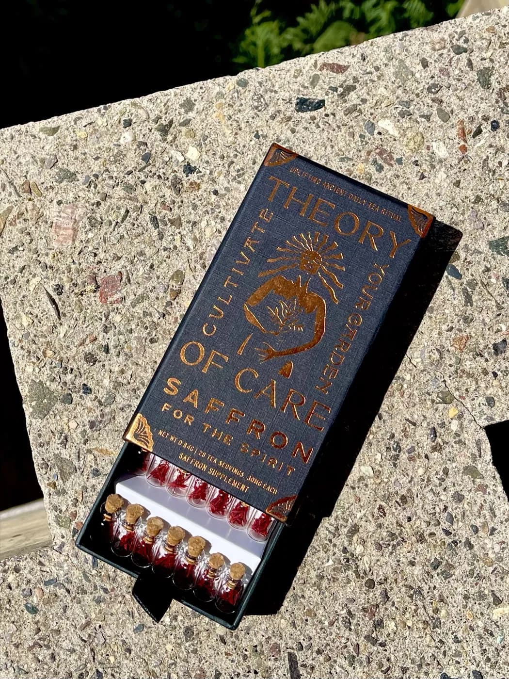A co-packed retail box of single-origin saffron, labeled for a client brand
